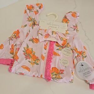 Milkberry Pink And Orange Citrus Fruit Print Footed Infant Romper NEW